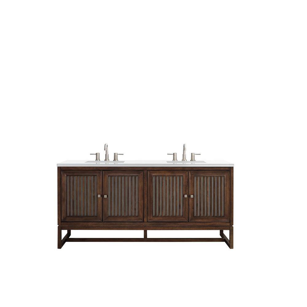 James Martin Vanities Athens 72 in. W x 23.5 in. D x 34.5 in. H Bathroom Vanity in Mid Century Acacia with Classic White Quartz Top -  E645V72MCA3CLW