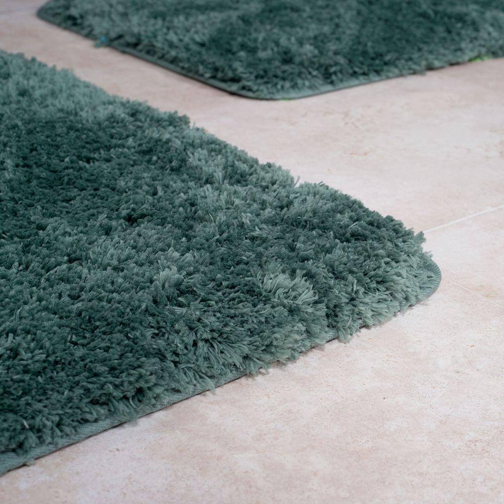 Green Super Plush Non-Slip 3-Piece Bathroom Rug Set