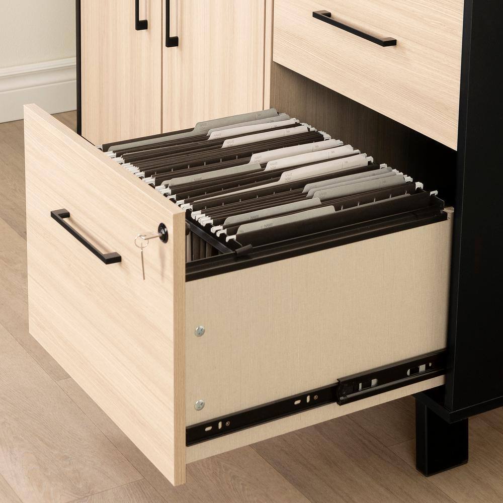Soft Elm and Matte Black 2-Drawer Lockable Filing Credenza