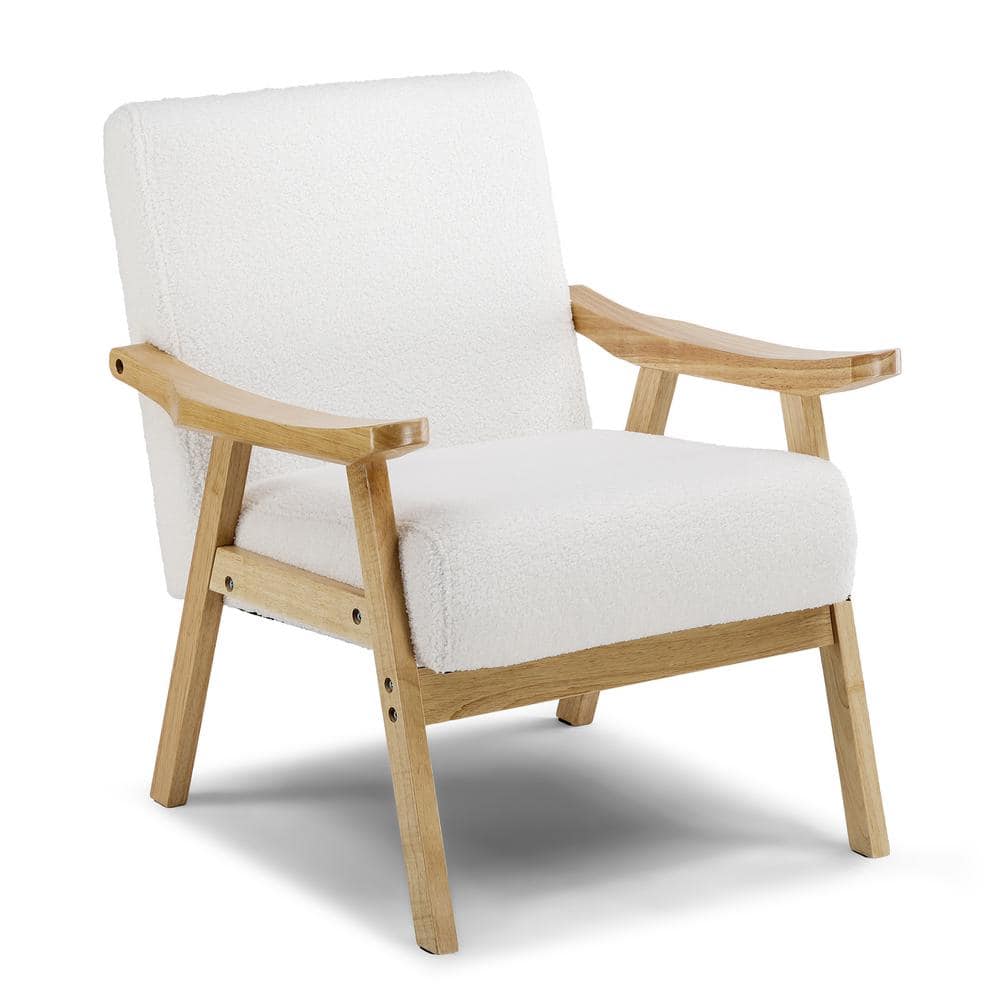 ComHoma White Arm Chair Mid Century Modern Accent Chair with Solid Wood
