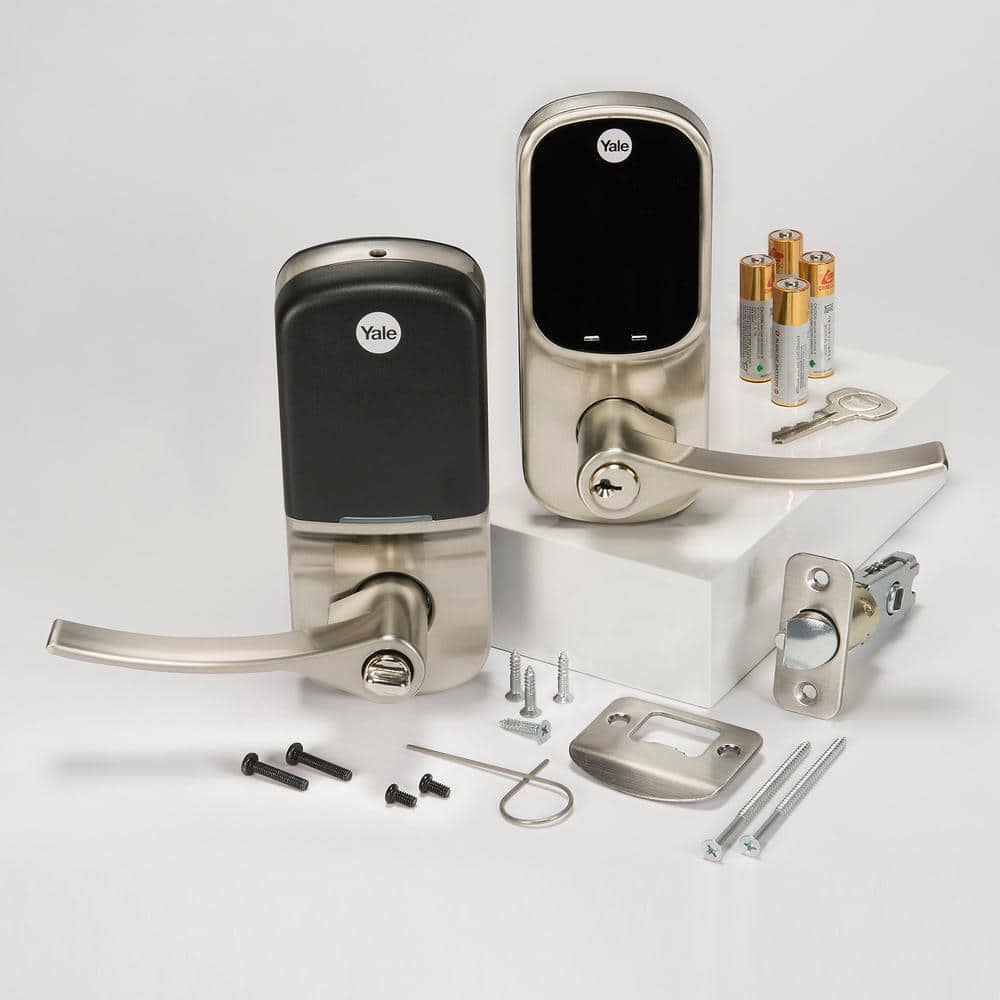 Satin Nickel Electronic Door Handle with Touchscreen Keypad