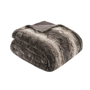 60 in. W x 70 in. H Brown Oversized Faux Fur Throw, Soft Long Throw Blanket