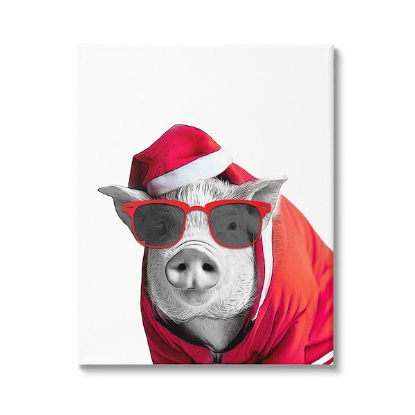 Stupell Industries Pig in Holiday Clothes byAnnalisa Latella 1 Piece Unframed Graphic Print Animal Poster Art Print 20 in. x 16 in.