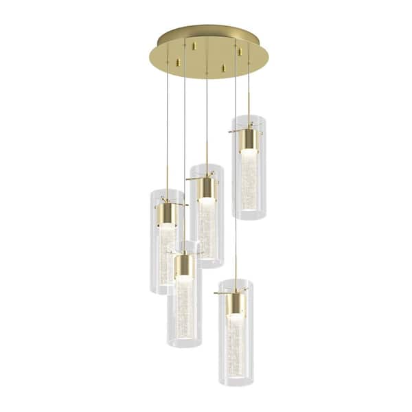 Essence 29-Watts 5-Lights Gold Integrated LED Pendant Light with Bubble Glass