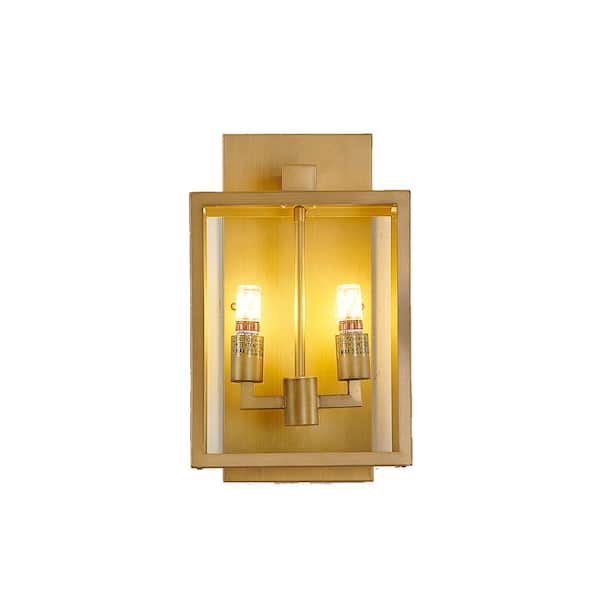 Unbranded Maxwell 2-Light Gold Hardwired Outdoor Wall Lantern Sconce