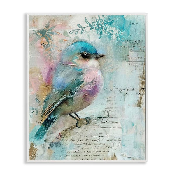 Stupell Industries Vintage Soft Pastel Bird by RileyB White Framed Animal Giclee Art Print 30 in. x 24 in.