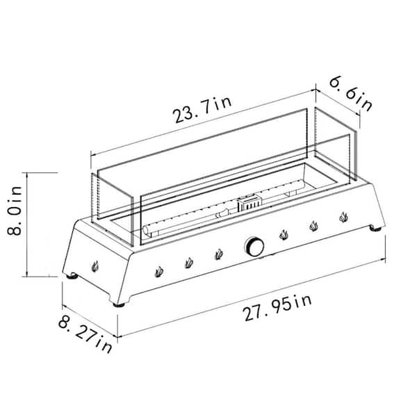 28" Propane Gas Fire Pits, 50000 BTU Rectangular Steel Fire Pit