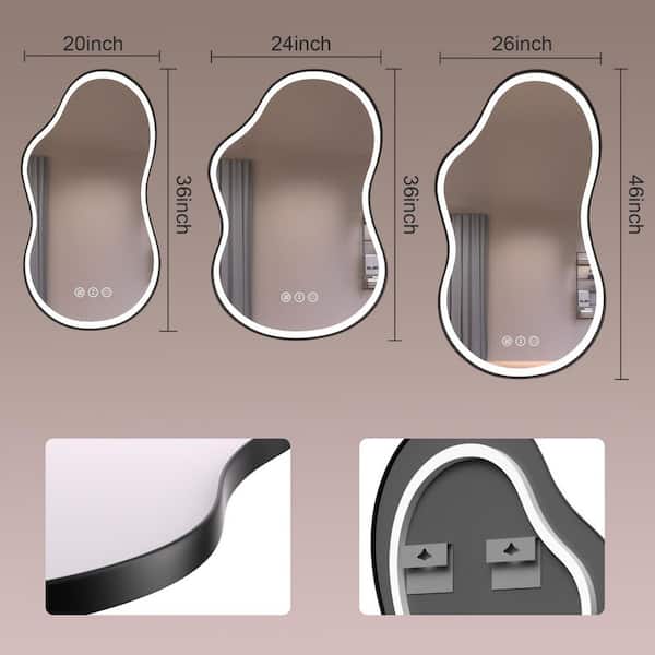 46 in. W x 26 in. H Irregular Black Framed Anti-Fog 3-Colors Dimmable LED Light Wall Bathroom Vanity Mirror with Memory