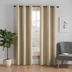 Microfiber Thermaback Beige Solid Polyester 42 in. W x 63 in. L Blackout Single Grommet Top Curtain Panel