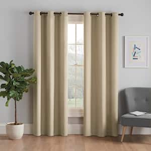 Microfiber Thermaback Beige Solid Polyester 42 in. W x 84 in. L Blackout Single Grommet Top Curtain Panel