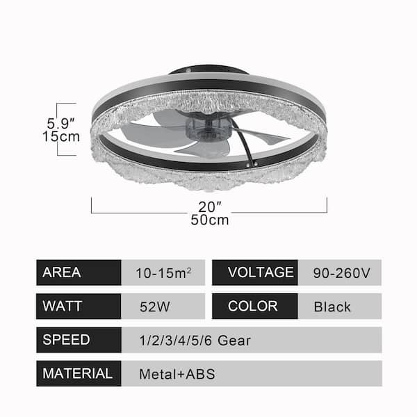 Virella 20 in. LED Indoor Black Bladeless Flush Mount Low Profile Ceiling Fan with Dimmable, 3-CCT, DC Motor, Remote