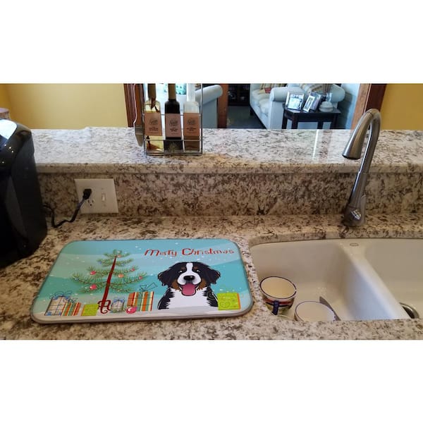 Caroline's Treasures 14 in. x 21 in. Multicolor Christmas Tree and Bernese Mountain Dog Dish Drying Mat