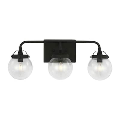 Bryce 21.75 in. 3-Light Black Modern Industrial Bathroom Vanity Light with Clear Round Globe Glass Shades