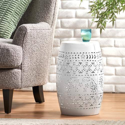 ITOPFOX 12 in. Outdoor Modern White Round Metal Side Table