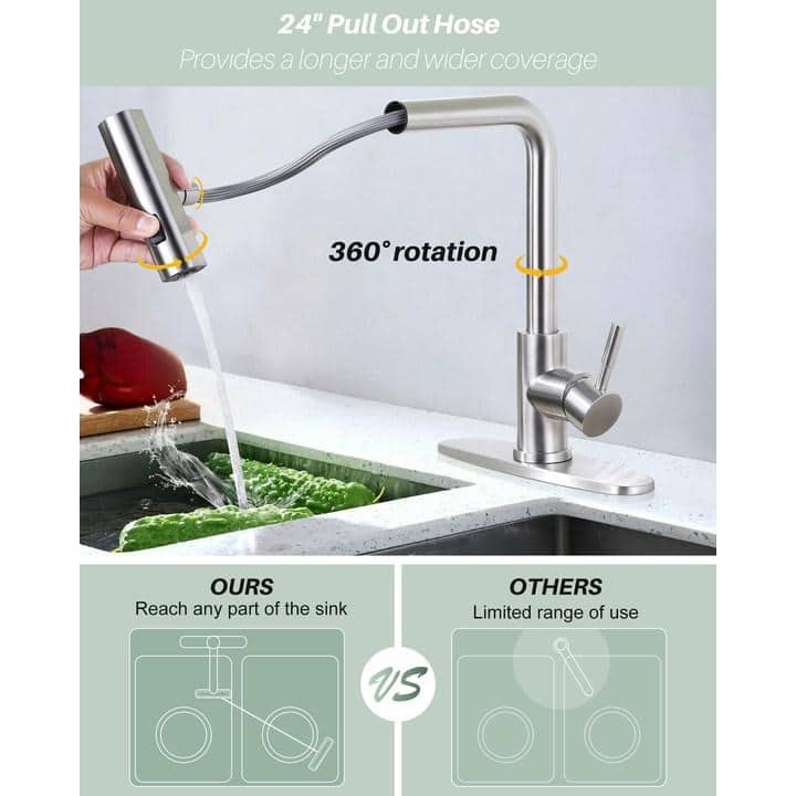 Brushed Nickel Single Handle Pull Down Kitchen Faucet with 3-Mode Spray