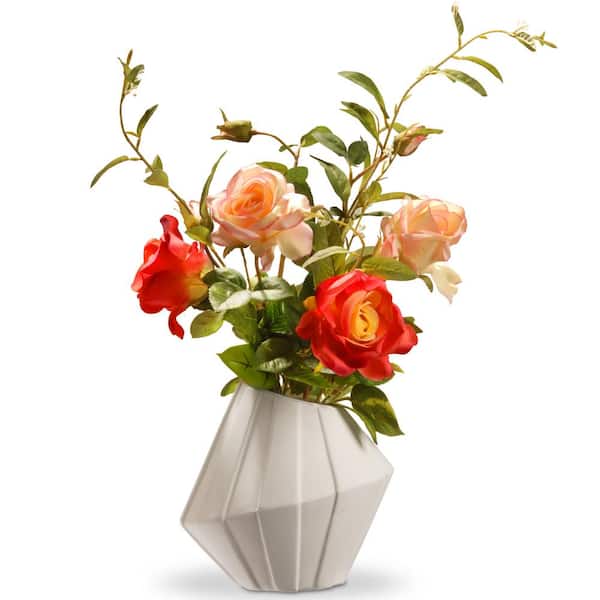 National Tree Company 22 in. Artificial Pink Roses in Ceramic Pot