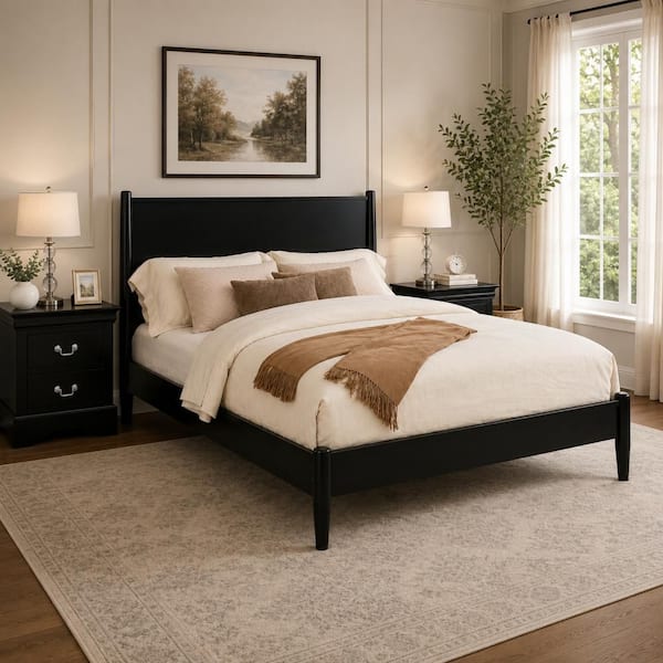 3 Piece Black Wood California King Bedroom Set with 2 Nightstands