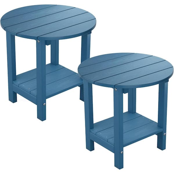 Mximu 17-5/8 in. H Navy Round Plastic Adirondack Outdoor Patio Side Table(2-Pack)