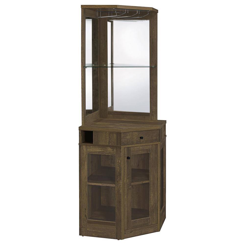 Coaster Alviso Rustic Oak 70.75 in. H Corner Bar Cabinet with Stemware ...