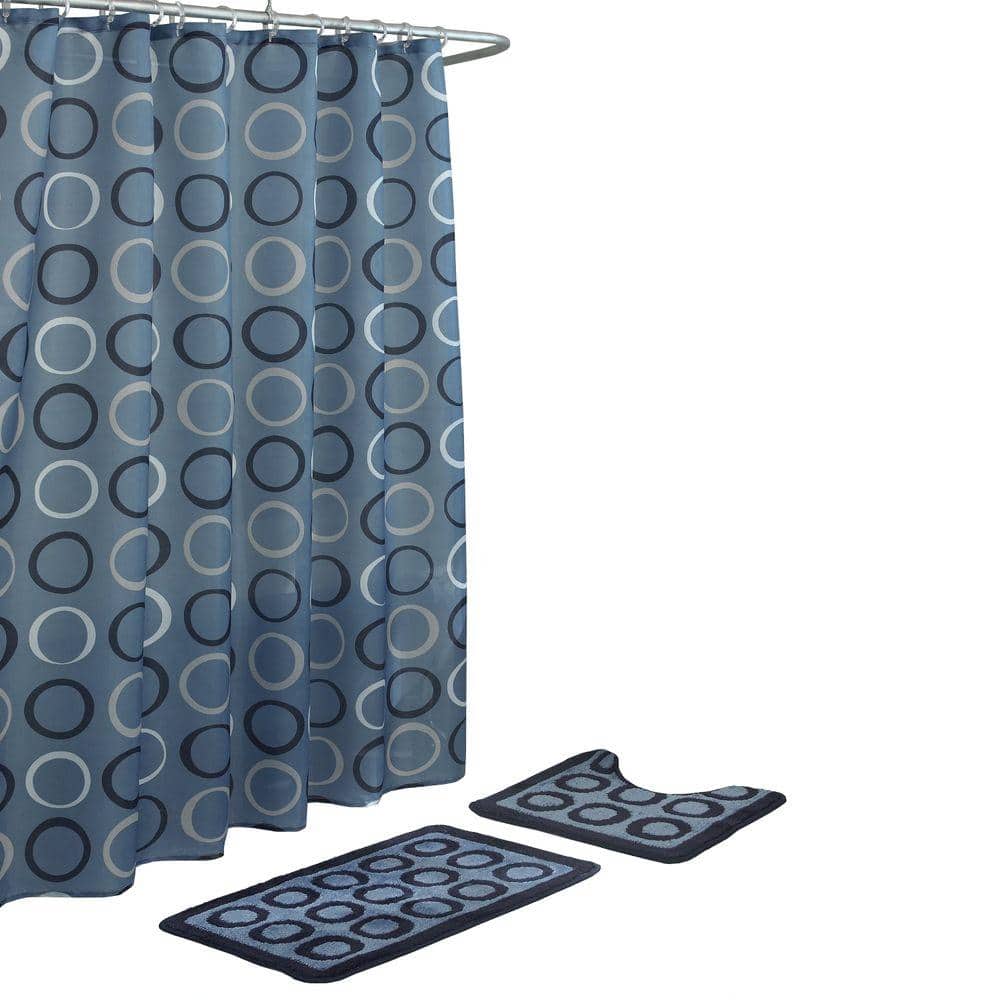 Navy 15 Piece Bath Rug, Bathroom Shower Curtain Sets Blue
