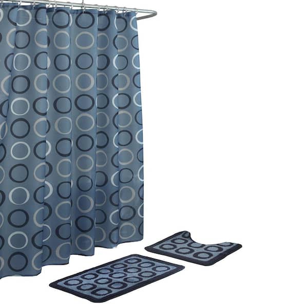Bath Rug And Shower Curtain Set, Navy Blue Shower Curtain And Rug Set