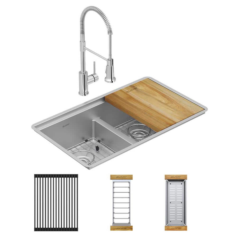 Crosstown 32 in. Undermount Double Bowl 18-Gauge Polished Satin Stainless Steel Kitchen Sink with Faucet price history on PriceWatchPro
