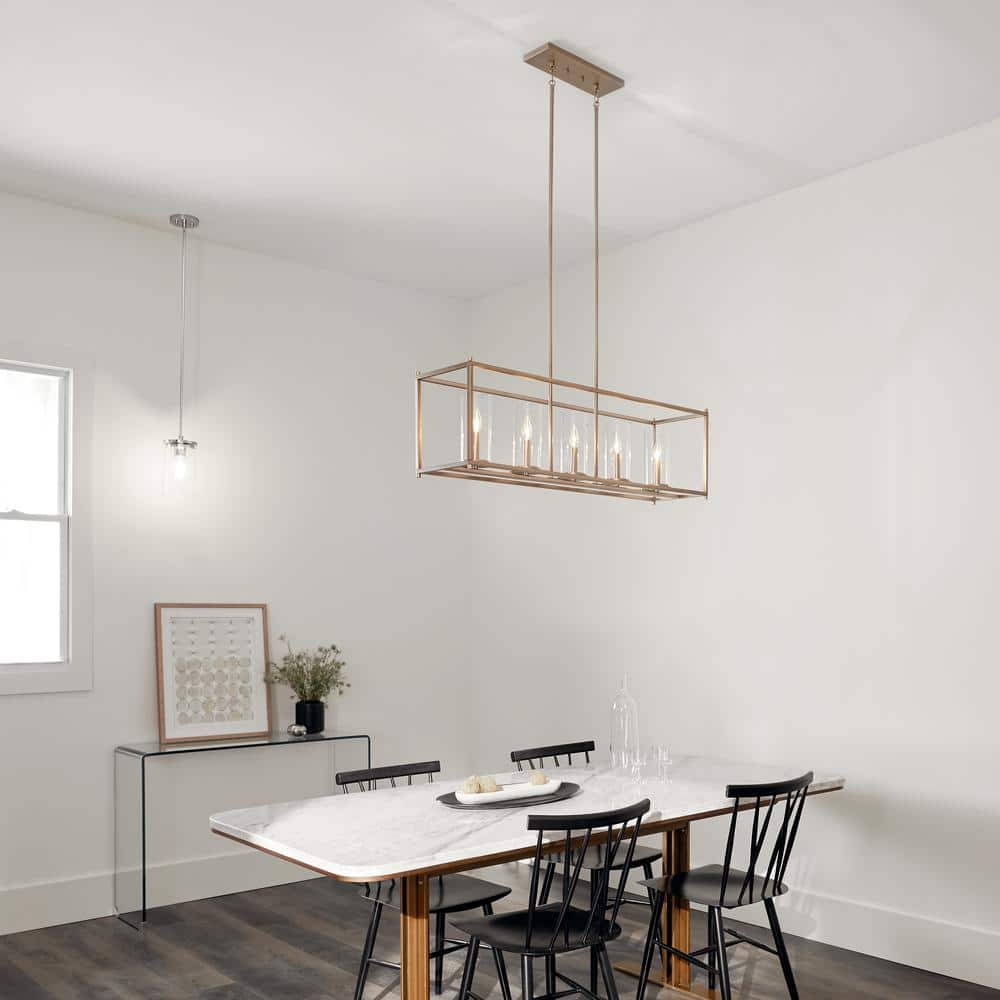 Sleek 5-Candle Linear Chandelier in Brushed Nickel with Clear Glass
