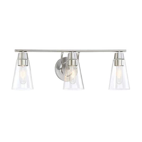 Designers Fountain Echo 35 in. 3-Light Contemporary Satin Platinum Vanity with Clear Glass Shades