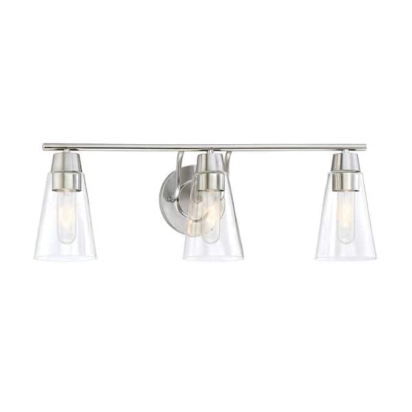 Echo 35 in. 3-Light Contemporary Satin Platinum Vanity with Clear Glass Shades
