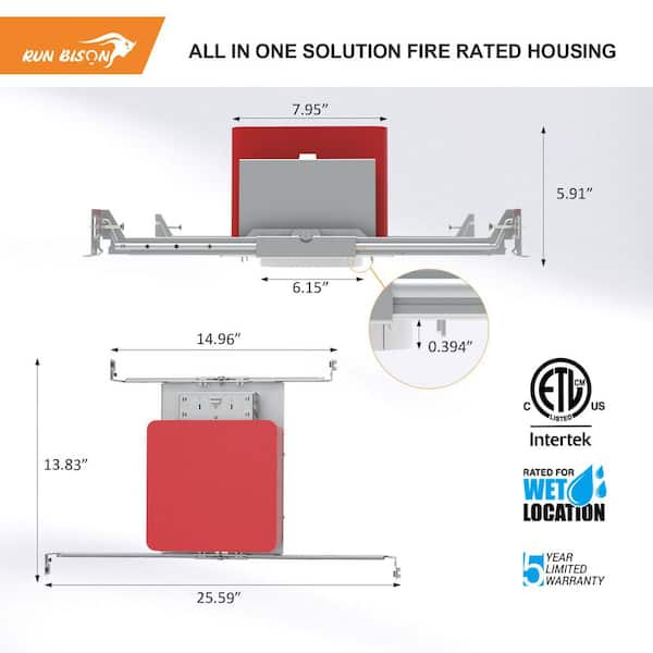 6 in. Air-Tight IC Rated Fire Rated New Construction Recessed Housing, with TP24 Connector, ETL Certificated (2-Pack)