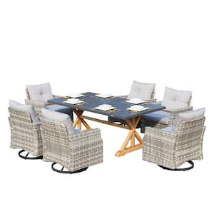 Taylor Gray 7-Piece Wicker Rectangle Outdoor Dining Set with Gray Cushions