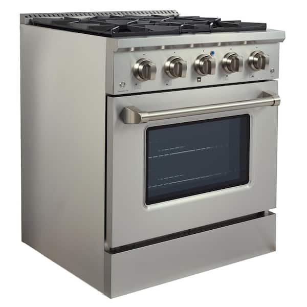 30 in. 4.2 cu. ft. Gas Range with 4-Burners, Convection Oven, Griddle, Stainless Steel with 2 Sets of Knobs