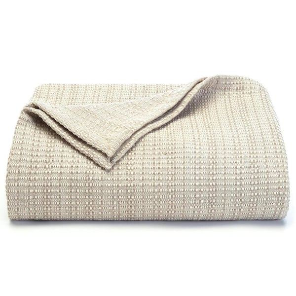 Beige Textured Woven Cotton King Blanket