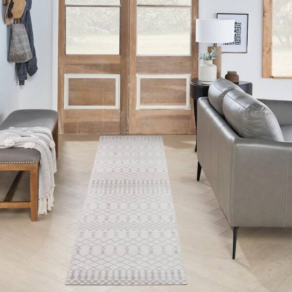 Astra Machine Washable Ivory 2 ft. x 10 ft. Moroccan Transitional Runner Area Rug