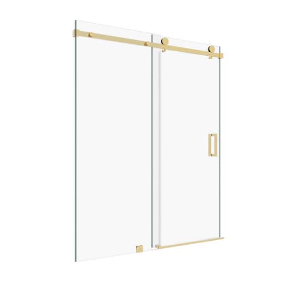 Kobiworks Serenity 48 in. W x 76 in. H Single Sliding Frameless Shower Door in Brushed Gold with 3/8 in. Clear Glass