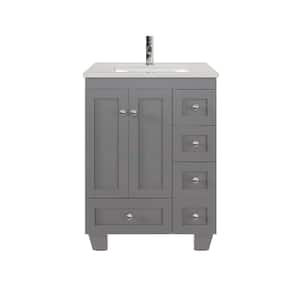 Happy 24 in. W. x 18 in. D Gray Bathroom Vanity with White Carrara Quartz Vanity Top and Rectangular Undermount Sink