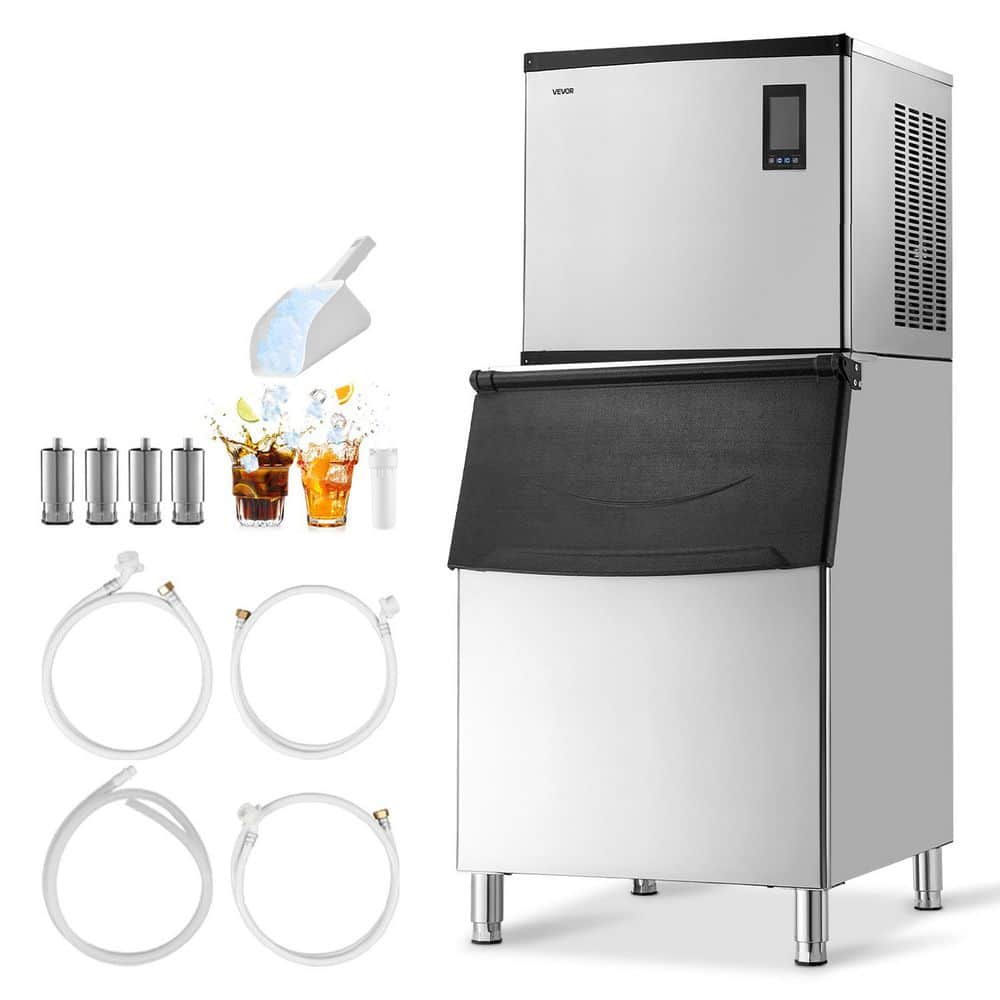 34.65 in. Commercial Ice Maker Machine 1000lbs./24H with 500 lbs. Full Size Cubes Silver Self-Cleaning Freestanding