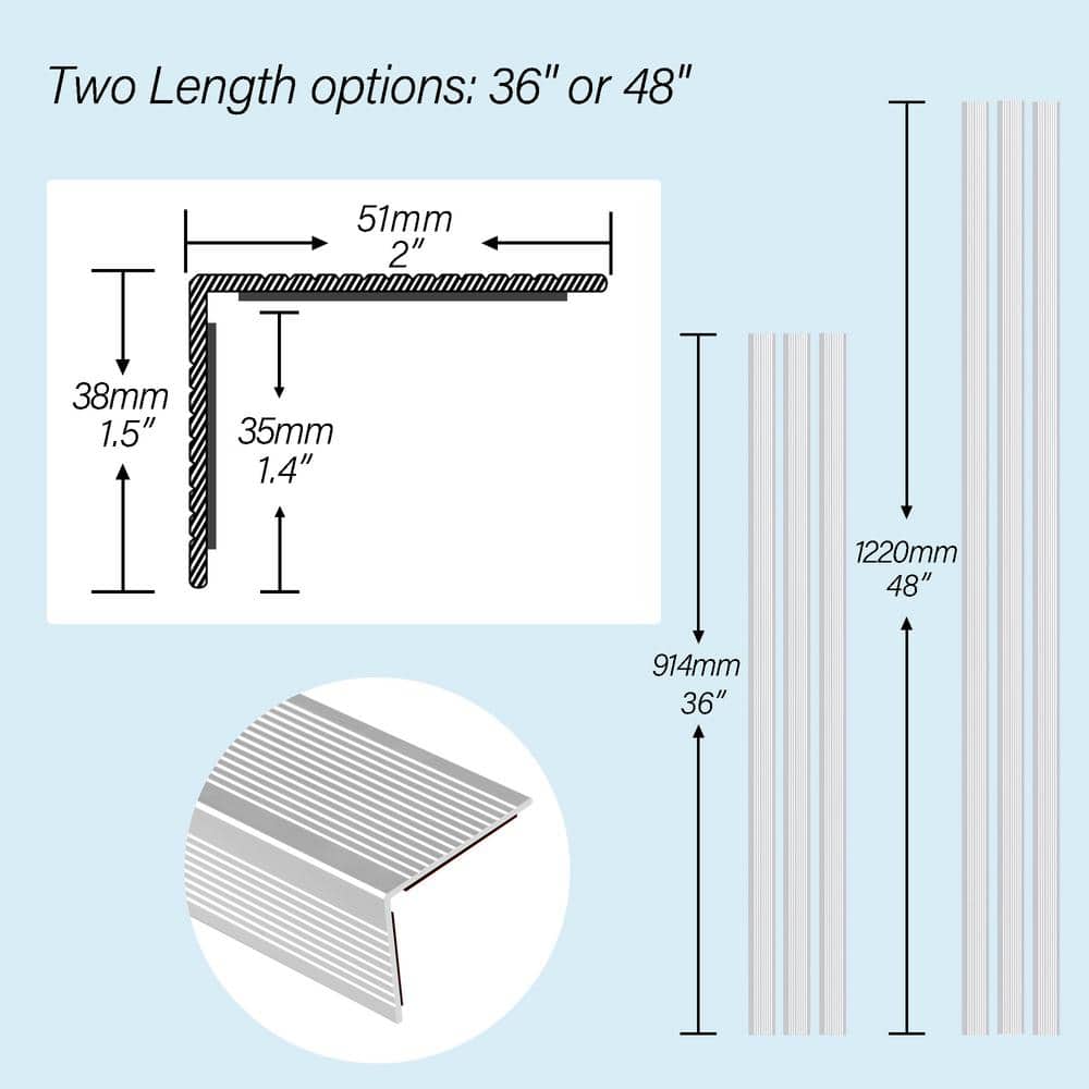 36 Inch Matte Silver Aluminum Anti-Slip Stair Nosing Trim