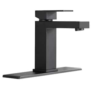 Single Handle Bathroom Faucet with Deck Plate in Matte Black