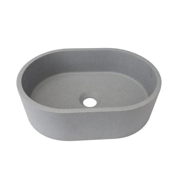 Unbranded Gray Concrete Double Oval Vessel Sink without Faucet and Drain