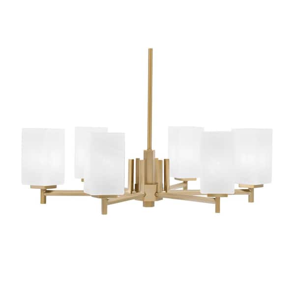 Unbranded Bridgewater 24.5 in. 6-Light New Age Brass Chandelier with 3.5 in. Quare White Marble Glass Shades, No Bulbs Included