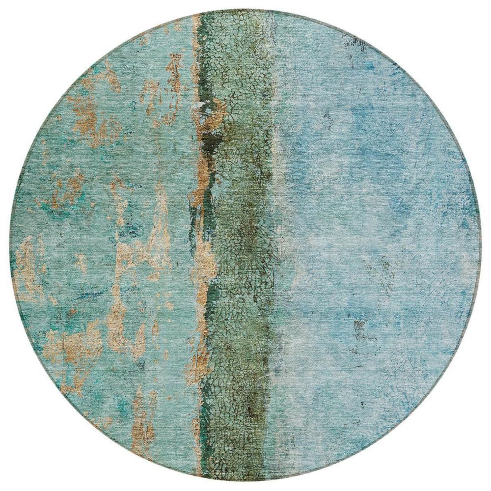 Blue, Gold 8 ft. Round Woven Abstract Polyester Round Indoor / Outdoor Area Rug price history on PriceWatchPro