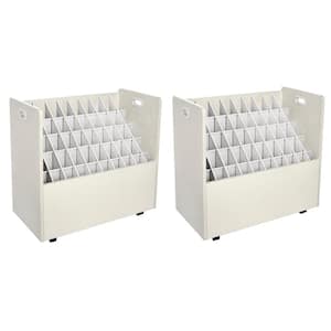 50-Compartment White Mobile Wood Roll File Storage Organizer (2-Pack)