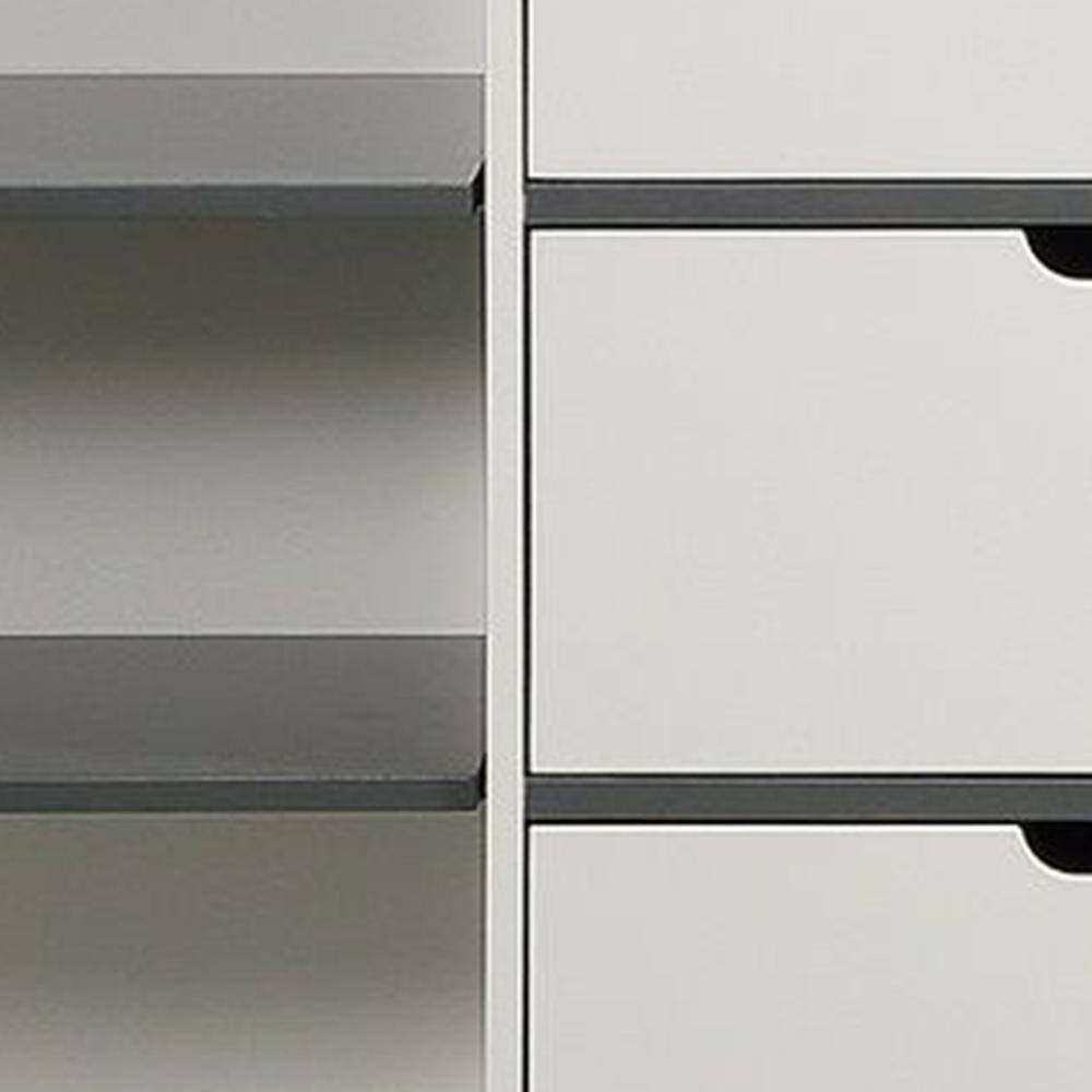 White and Gray 47" Freestanding Wood Accent Cabinet with Drawers and Shelves