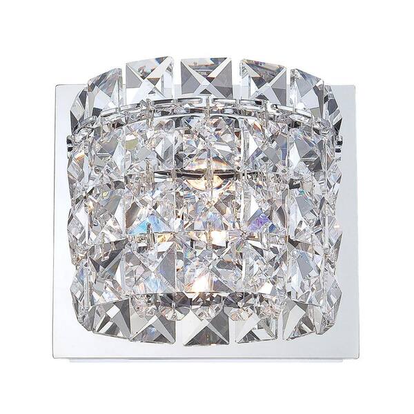 Titan Lighting Rondell 1-Light Chrome Vanity Light with Clear Crystal Glass