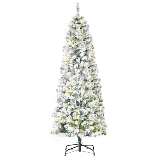 HOMCOM 6 ft. Pre-Lit Artificial Snow Flocked Christmas Tree with 250 Warm White LED Lights, and 462 Tips