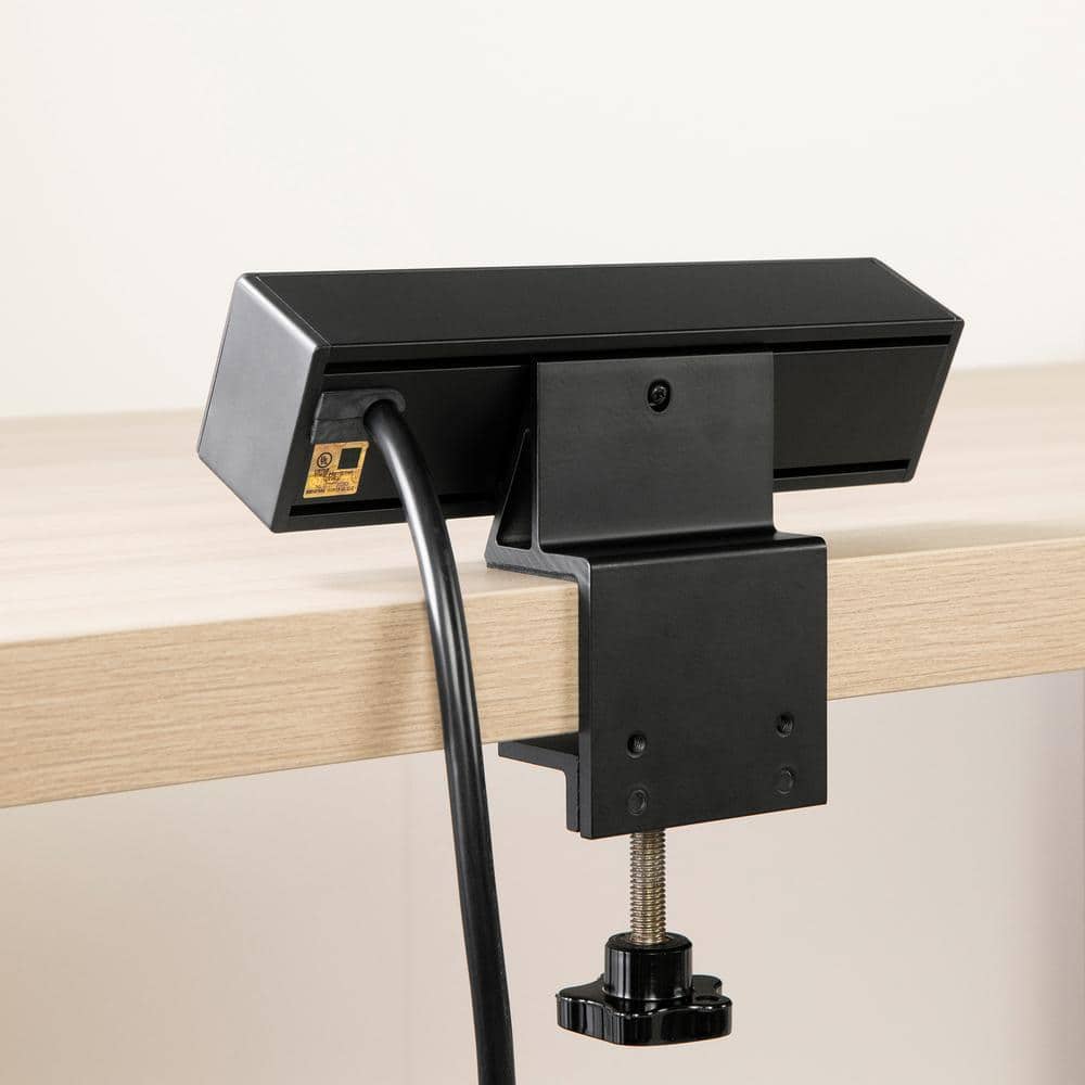 Soft Elm and Matte Black L-Shaped Computer Desk with Power Outlet