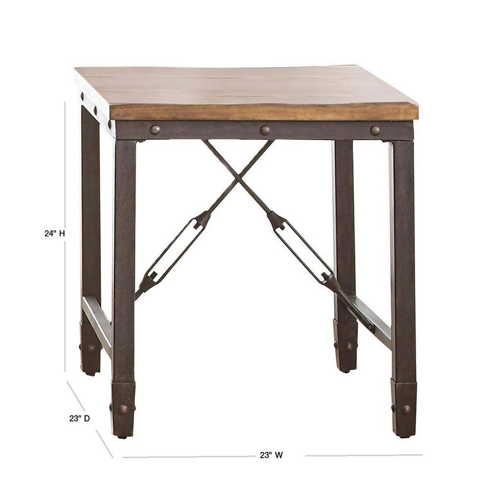 Antiqued Honey Brown Industrial Square End Table