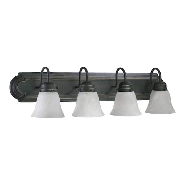 Quorum INTERNATIONAL Traditional 30 in. W 4-Lights Old World Vanity Light with Faux Alabaster Glass