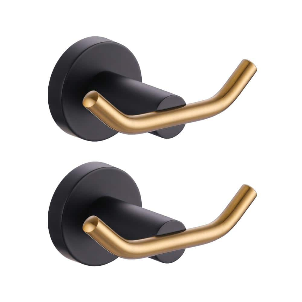 WOWOW Knob Hook Double Robe/Towel Hook in Black and Gold (2-Pack ...